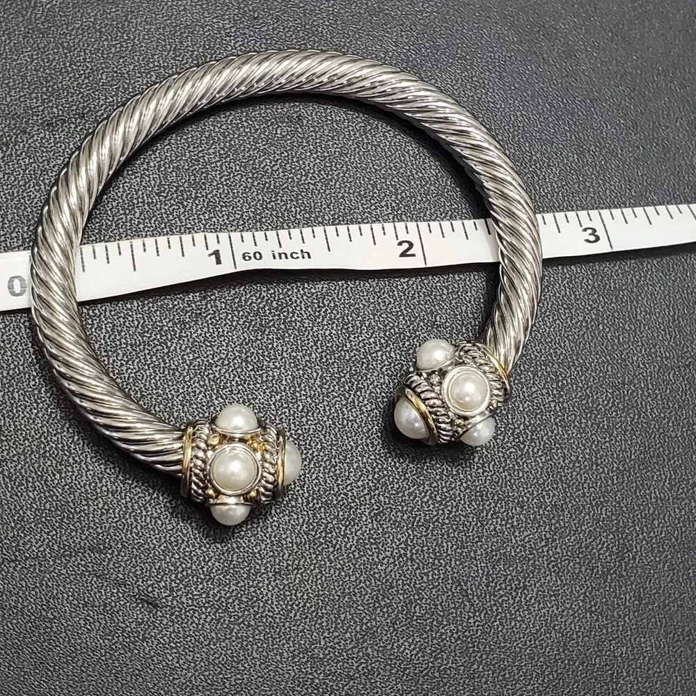 White and yellow Gold overlay freshwater pearl bracelet 7